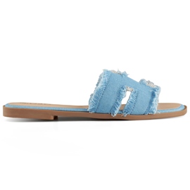 Infradito da donna in denim con suola piatta blu