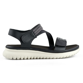 Comodi sandali neri da donna con fascia elastica e chiusura in velcro nero