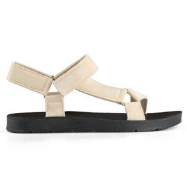 Sandali sportivi da donna beige con chiusura in velcro