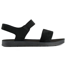 Sandali in camoscio nero con fascia elastica e suola piatta