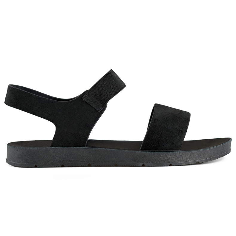 Sandali in camoscio nero con fascia elastica e suola piatta