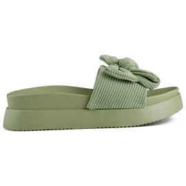 Pantofole da donna verde chiaro con fiocco su suola spessa