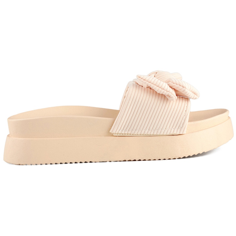 Pantofole da donna beige con fiocco su suola spessa