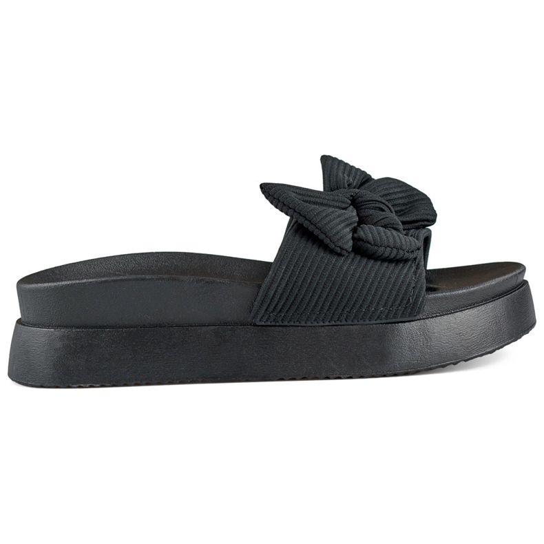 Pantofole da donna nere con fiocco su suola spessa nero