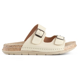 Comode infradito da donna beige con due fibbie e sottopiede in pelle