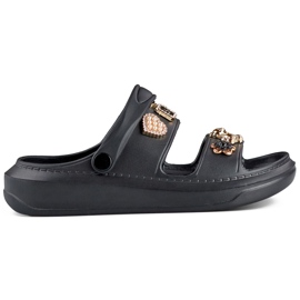 Sandali infradito da donna in gomma leggera nera con elementi decorativi nero