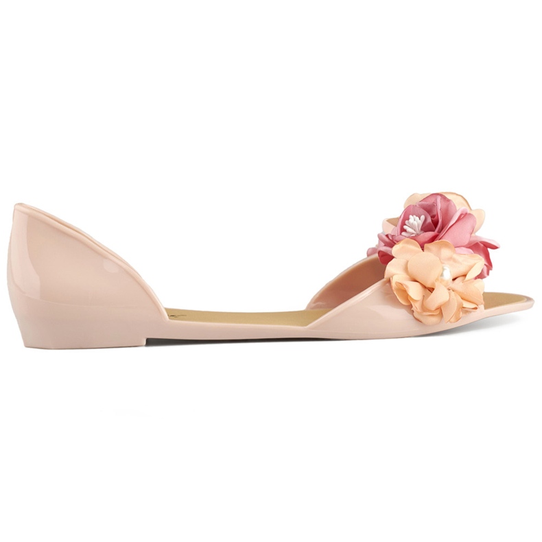 Ballerine aperte da donna beige con fiori