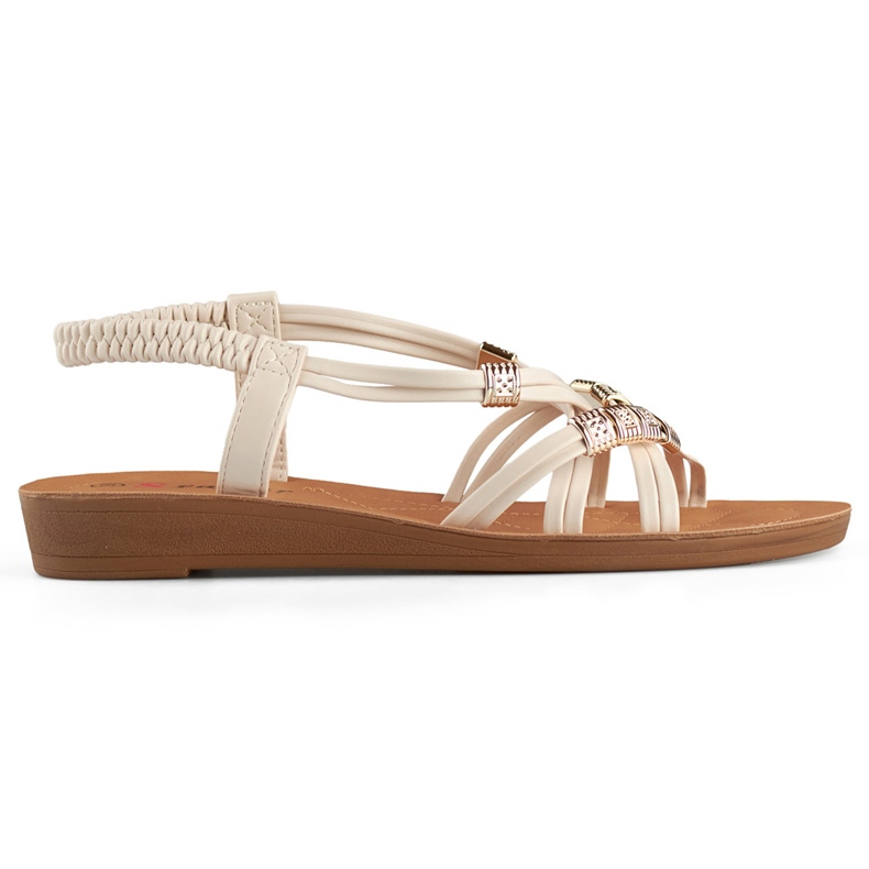 Sandali da donna beige con decorazione oro