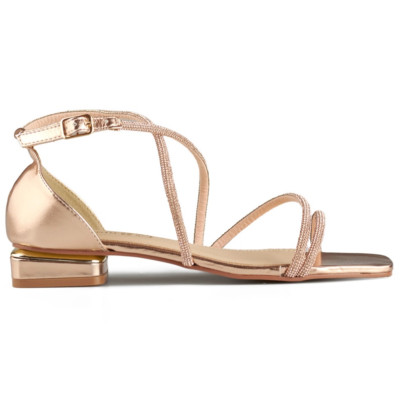 Eleganti sandali da donna con tacco basso e zirconi rosa