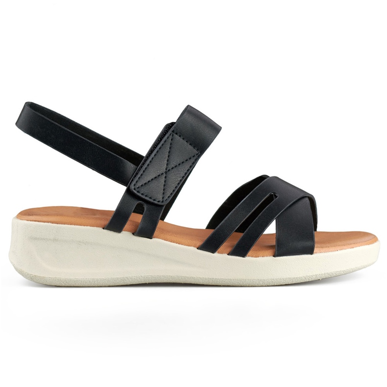 Comodi sandali neri da donna con velcro e zeppa bassa nero