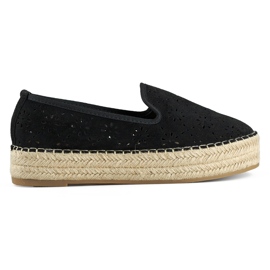 Espadrillas nere da donna traforate con suola spessa in pelle scamosciata nero