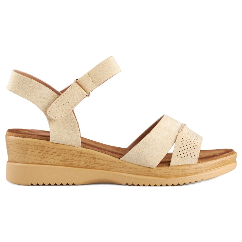 Sandali con zeppa in camoscio beige, comodi sandali da donna