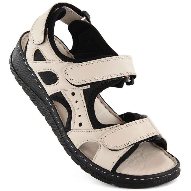 Comodi sandali da donna in pelle con velcro, beige Artiker 52C0294