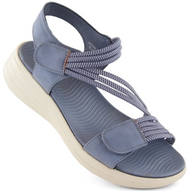 Sandali comodi da donna con velcro ed elastici, blu eVento 7056