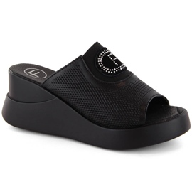 Pantofole con zeppa in pelle nera traforata di Filippo DK6141 nero