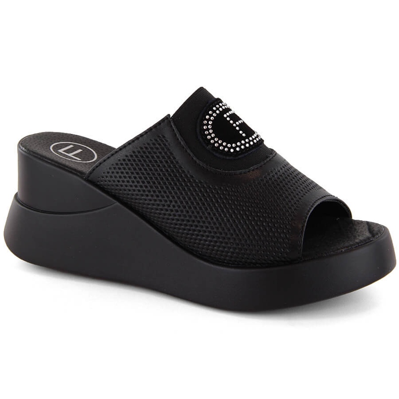 Pantofole con zeppa in pelle nera traforata di Filippo DK6141 nero
