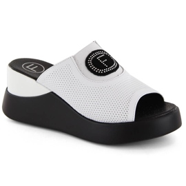 Sandali con zeppa da donna in pelle traforata, bianco Filippo DK6141 bianca