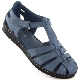 Sandali da donna in pelle interamente traforata, blu, T.Sokolski A88