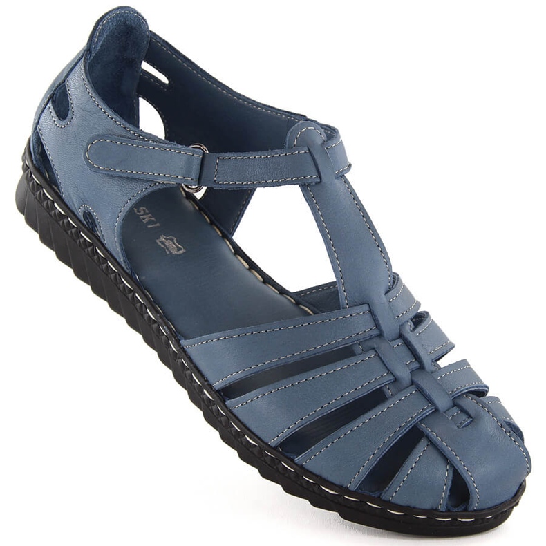 Sandali da donna in pelle interamente traforata, blu, T.Sokolski A88