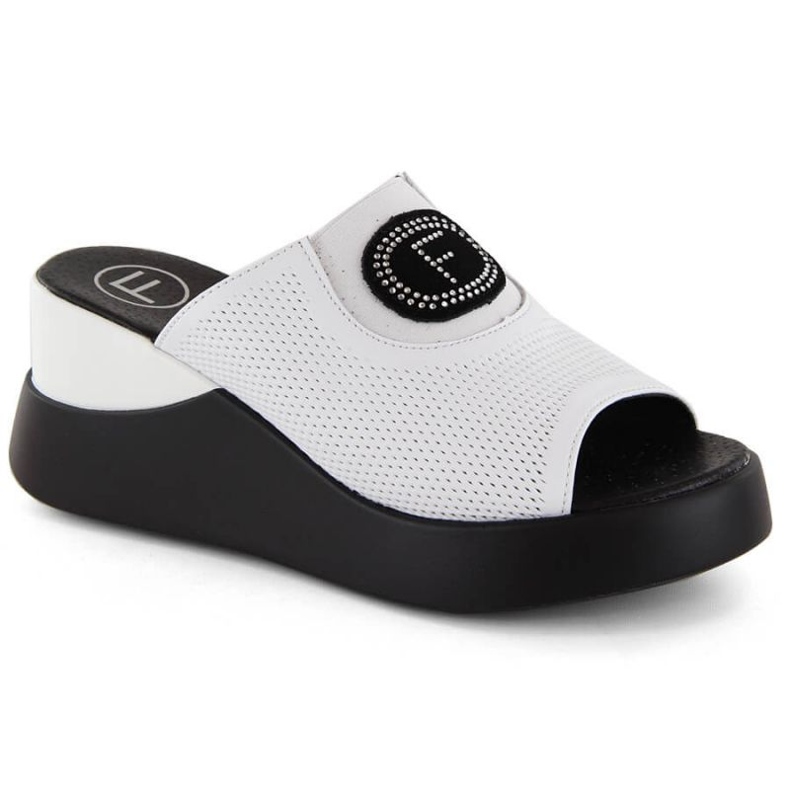 Filippo W PAW532B sabot con zeppa in pelle traforata, bianco bianca