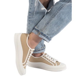 Sneakers da donna beige scuro sulla piattaforma