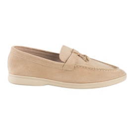 Mocassini da donna in camoscio beige