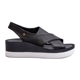 Zazoo 40256 Sandali con zeppa in pelle, neri nero