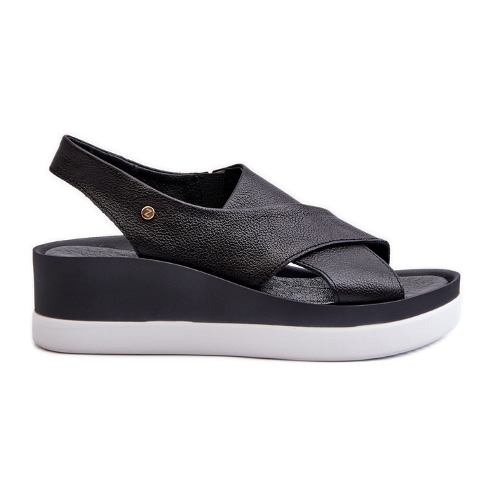 Zazoo 40256 Sandali con zeppa in pelle, neri nero