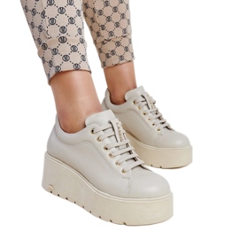Sneaker con zeppa Karino in pelle beige