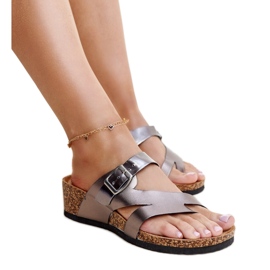 Sabot con zeppa grigio metallizzato Donata