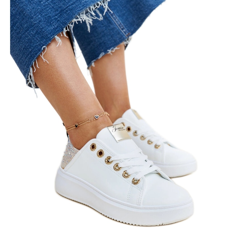Sneakers bianche e beige con zirconi Antonietta bianca