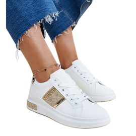 Sneakers Giulia bianche e oro con strass bianco