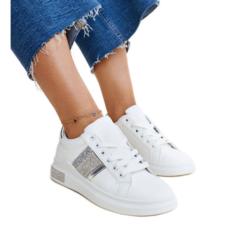 Sneakers Giulia bianche e argento con zirconi bianca