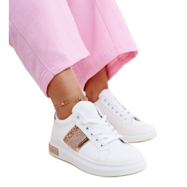 Sneakers Giulia bianche e rosa con strass bianco
