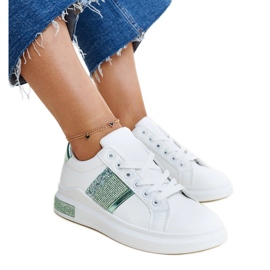 Sneakers Giulia bianche e verdi con strass bianca