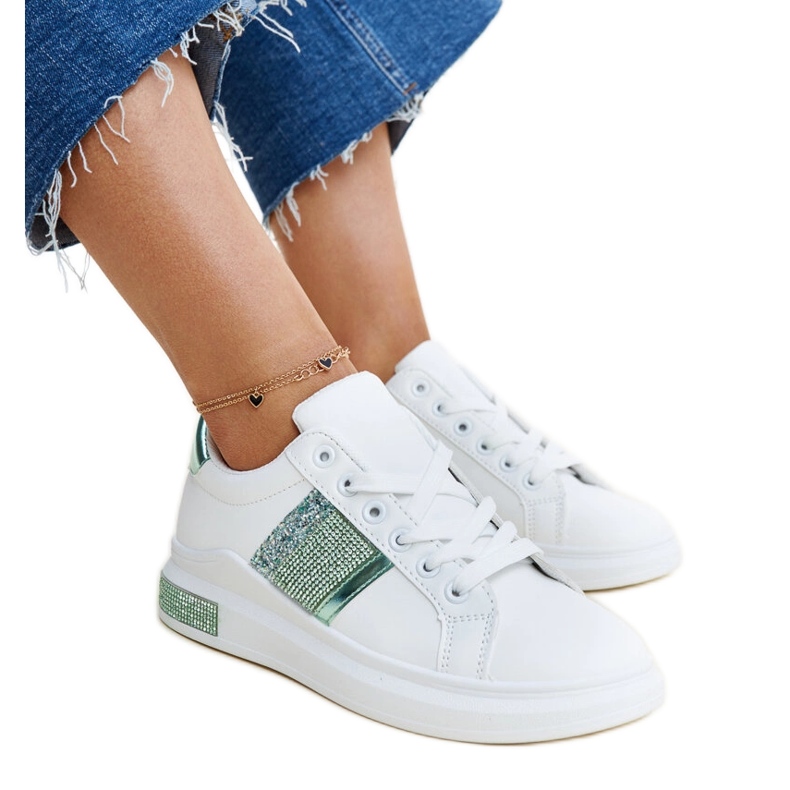 Sneakers Giulia bianche e verdi con strass bianca