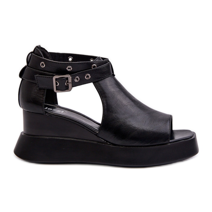 Jezzi Sandali Da Donna Con Plateau E Zeppa In Ecopelle, Colore Nero Hloeli
