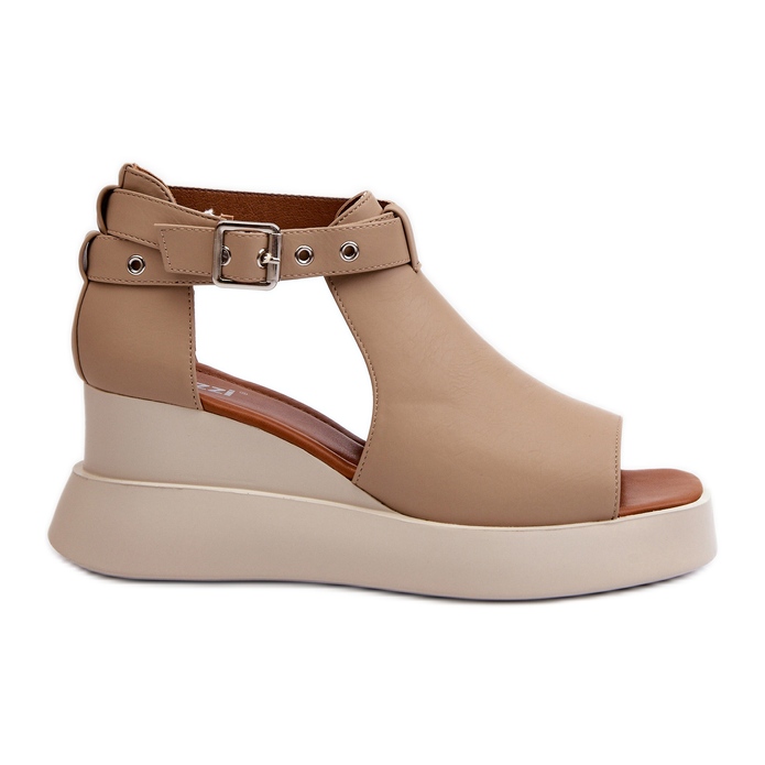 Jezzi Sandali Da Donna Con Plateau E Zeppa In Ecopelle, Hloeli Beige