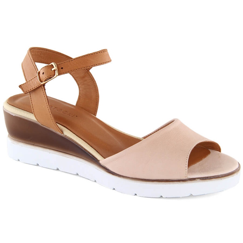 Sandali con zeppa in pelle da donna, rosa Potocki 77300