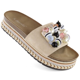 Infradito S.Barski W OLI260 beige con plateau e perline