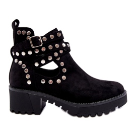 Ideal Shoes Stivaletti Da Donna In Camoscio Con Borchie Decorative, Nero