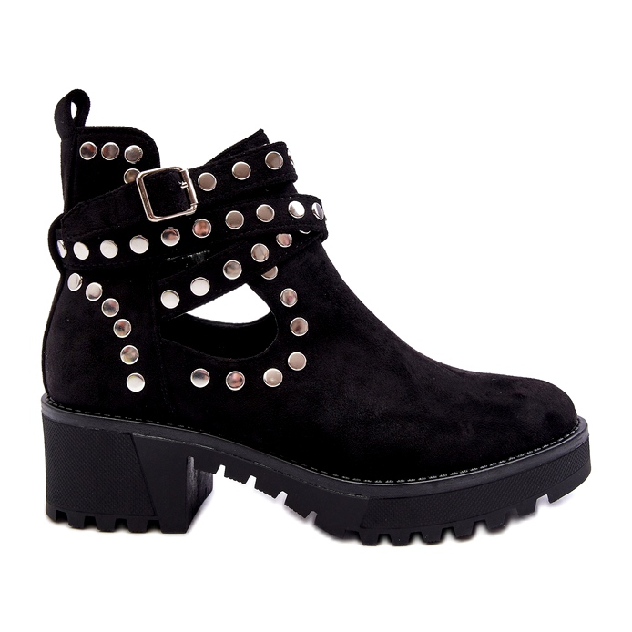 Ideal Shoes Stivaletti Da Donna In Camoscio Con Borchie Decorative, Nero