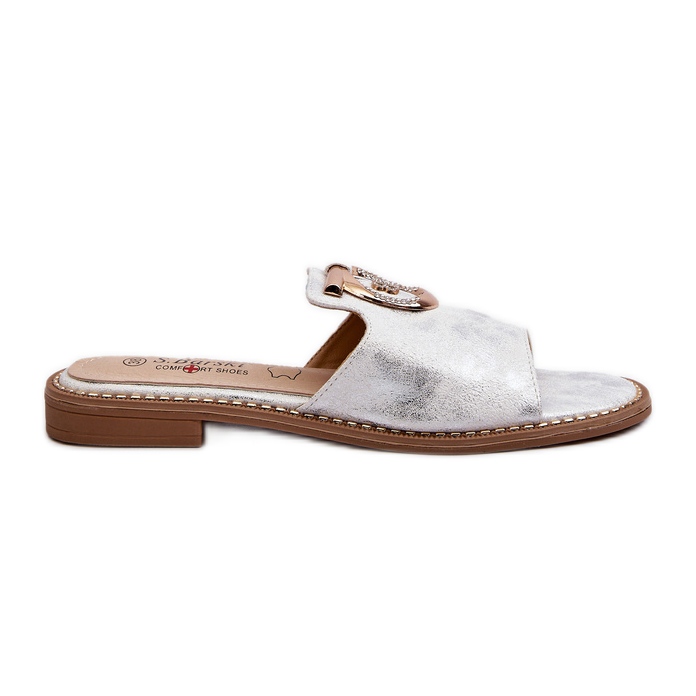 Infradito eleganti da donna lucide con decorazione S.Barski KV27-032 Argento d'argento