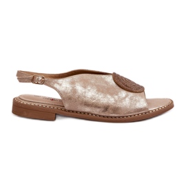 Sandali da donna con decorazione su tacco piatto S.Barski KV24-057 Oro d'oro