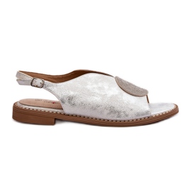 Sandali da donna con decorazione su tacco piatto S.Barski KV24-057 Argento d'argento