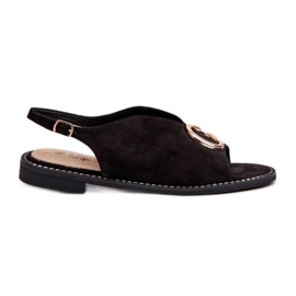Sandali Eleganti da Donna Con Decorazione, Eco Camoscio S.Barski KV27-058 Nero