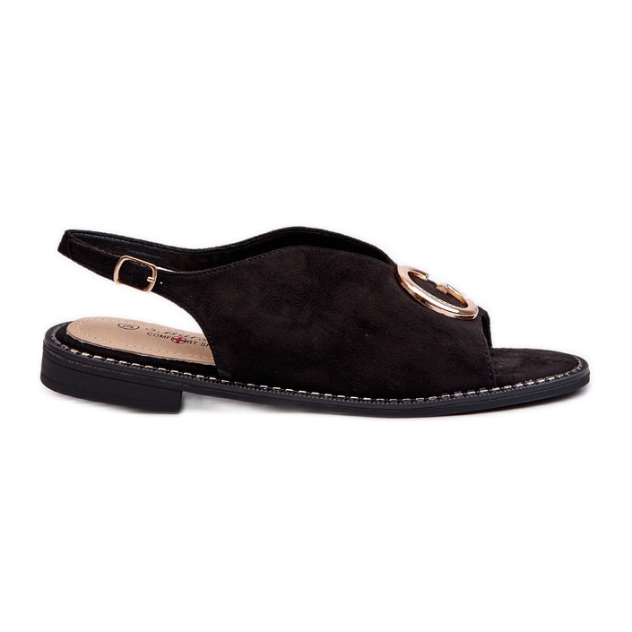 Sandali Eleganti da Donna Con Decorazione, Eco Camoscio S.Barski KV27-058 Nero