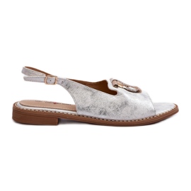 Sandali eleganti da donna con decorazione dorata su tacco piatto, argento S.Barski KV27-053