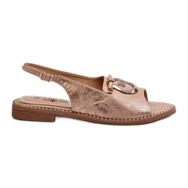 Sandali eleganti da donna con decorazione dorata su tacco piatto, S.Barski in oro rosa KV27-053 d'oro