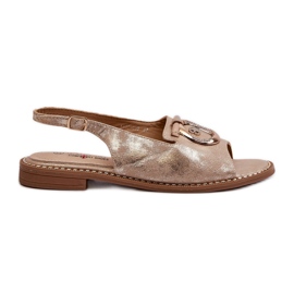 Sandali eleganti da donna con decorazione dorata su tacco piatto, S.Barski oro KV27-053 d'oro